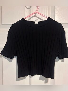 SHEIN Black Ribbed Short Sleeve Crop Top Sz. 11-12Y